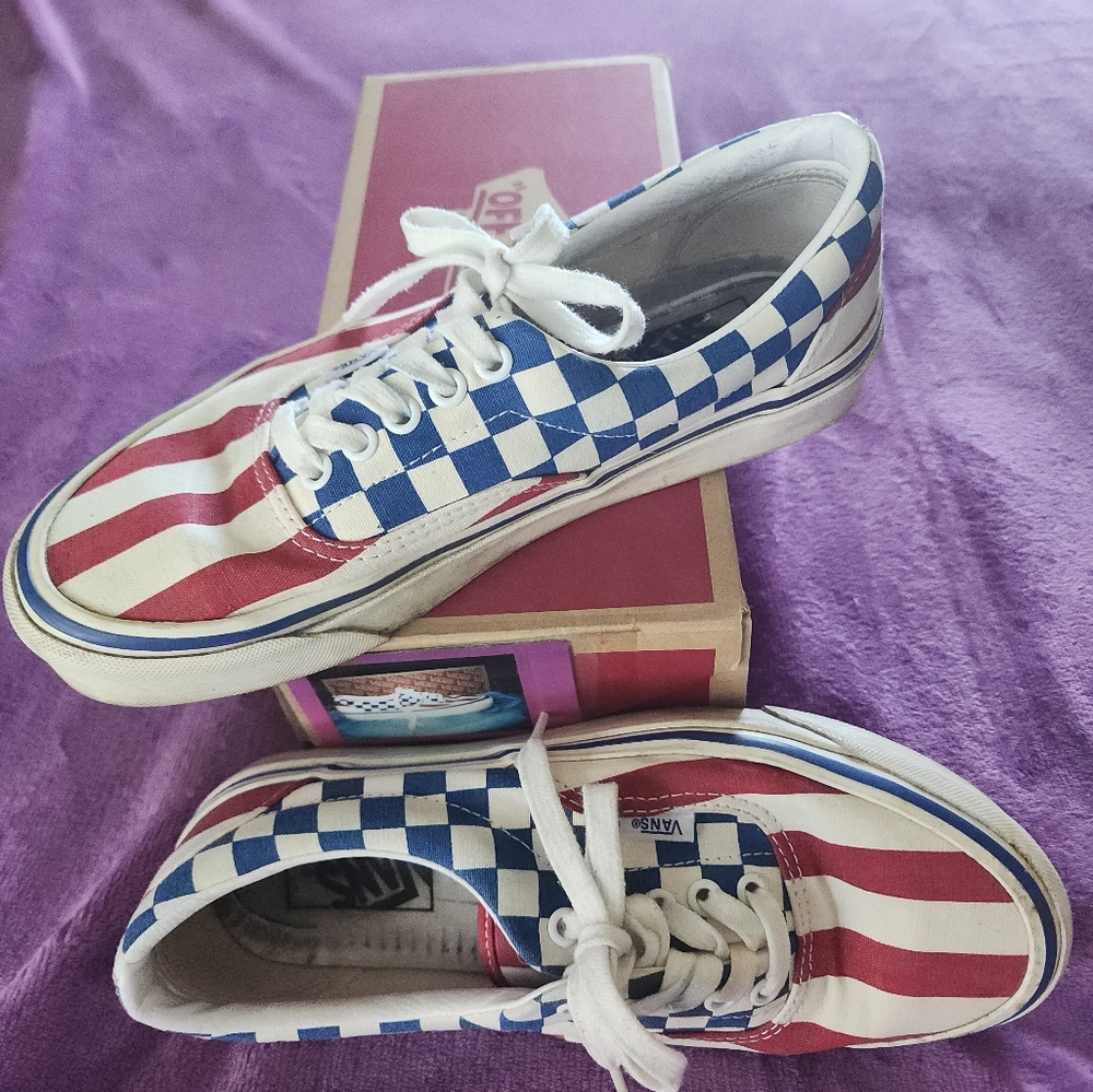 Vans Checkerboard Red and Blue Sneakers